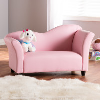 Baxton Studio LD2192-Pink-LS Felice Modern and Contemporary Pink Faux Leather Kids 2-Seater Loveseat